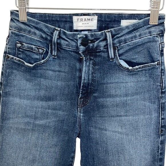 Frame Denim Womens Le Mini Bootcut Jethro Whiskered Raw Hem Jeans Blue Size 25 - Picture 2 of 9